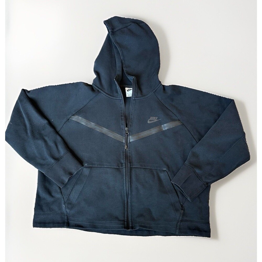 Nike Tech Hoodie Youth XL Black High-low Hem Full Zip Pre-Owned